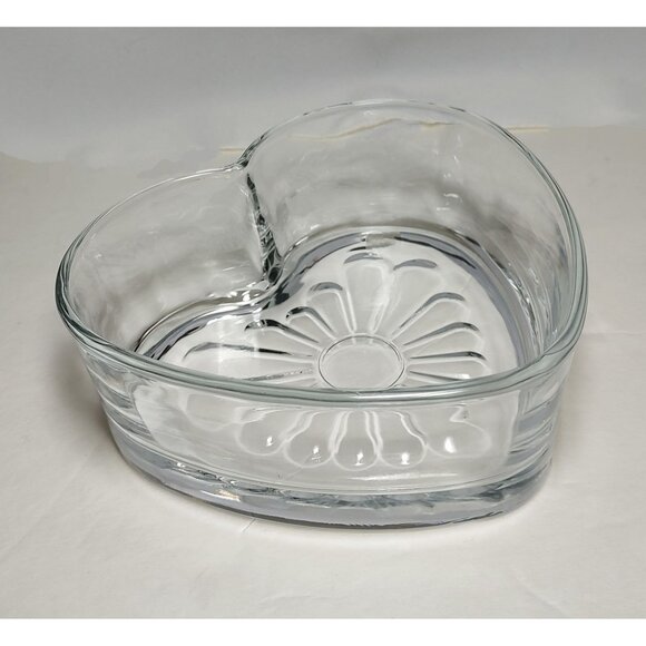 Heart Shaped Glass Bowl Candy Decorative Dish Trinket Dish With Floral Design - Picture 2 of 7